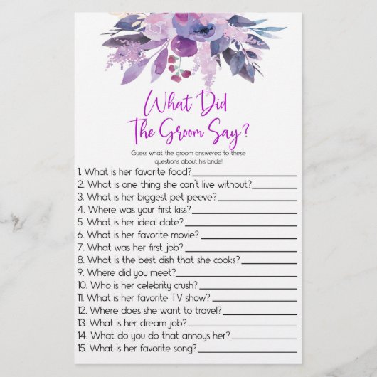 Lila, was der Groom über das Brautparty sagt Briefpapier (Vorderseite)