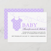 Lila Wäscheleine Moderne Babydusche Einladung (Vorne/Hinten)