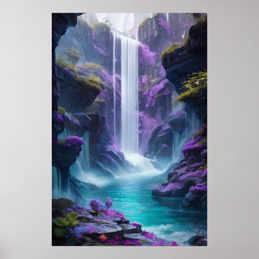 Lila Wasserfall Landschaft im Traum Poster (Vorne)