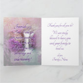 Lila Wasserfall Sonnenaufgang Pastor Aufwertung Dankeskarte (Innenseite)