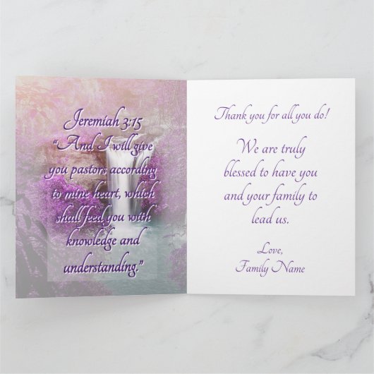 Lila Wasserfall Sonnenaufgang Pastor Aufwertung Dankeskarte (Innenseite)