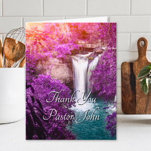 Lila Wasserfall Sonnenaufgang Pastor Dankeschön  Dankeskarte