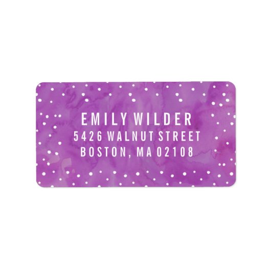 Lila Wasserfarbdots Kinderdusche Adressaufkleber (Vorne)