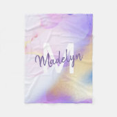 Lila Wasserfarbe Abstrakt Girly Luxe Monogram Fleecedecke (Vorderseite)