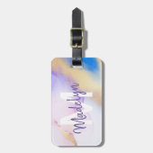 Lila Wasserfarbe Abstrakt Girly Luxe Monogram Gepäckanhänger (Vorderseite vertikal)