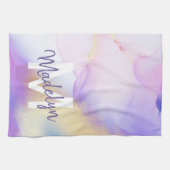 Lila Wasserfarbe Abstrakt Girly Luxe Monogram Geschirrtuch (Horizontal)