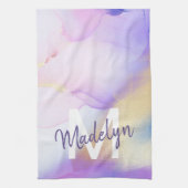 Lila Wasserfarbe Abstrakt Girly Luxe Monogram Geschirrtuch (Vertikal)