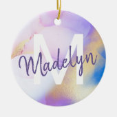Lila Wasserfarbe Abstrakt Girly Luxe Monogram Keramik Ornament (Vorne)