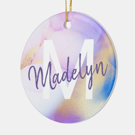Lila Wasserfarbe Abstrakt Girly Luxe Monogram Keramik Ornament (Links)