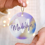Lila Wasserfarbe Abstrakt Girly Luxe Monogram Keramik Ornament<br><div class="desc">Diese abstrakte lila Aquarellfarbe und das goldene Imitat bespritzen den Hintergrund mit Ihren individuellen Details.</div>