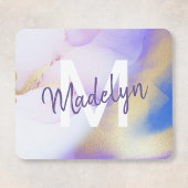 Lila Wasserfarbe Abstrakt Girly Luxe Monogram Mousepad