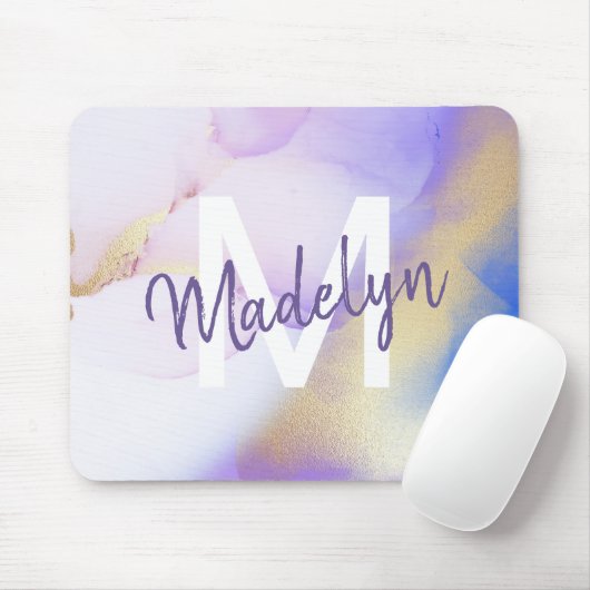 Lila Wasserfarbe Abstrakt Girly Luxe Monogram Mousepad (Mit Mouse)