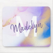 Lila Wasserfarbe Abstrakt Girly Luxe Monogram Mousepad (Vorne)