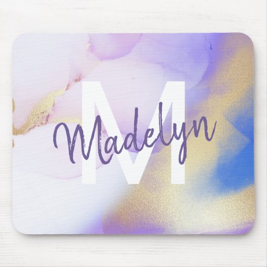Lila Wasserfarbe Abstrakt Girly Luxe Monogram Mousepad (Vorne)