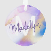 Lila Wasserfarbe Abstrakt Girly Luxe Monogram Ornament (Rückseite)