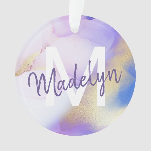 Lila Wasserfarbe Abstrakt Girly Luxe Monogram Ornament (Vorderseite)