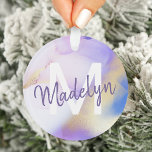 Lila Wasserfarbe Abstrakt Girly Luxe Monogram Ornament<br><div class="desc">Diese abstrakte lila Aquarellfarbe und das goldene Imitat bespritzen den Hintergrund mit Ihren individuellen Details.</div>