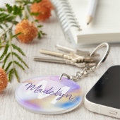 Lila Wasserfarbe Abstrakt Girly Luxe Monogram Schlüsselanhänger (Vorderseite rechts)