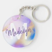 Lila Wasserfarbe Abstrakt Girly Luxe Monogram Schlüsselanhänger (Rückseite)