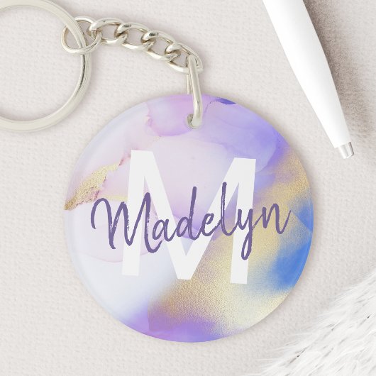 Lila Wasserfarbe Abstrakt Girly Luxe Monogram Schlüsselanhänger