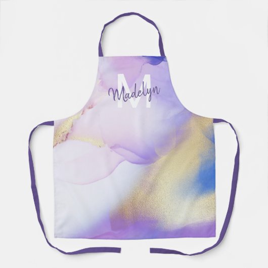 Lila Wasserfarbe Abstrakt Girly Luxe Monogram Schürze (Vorderseite)