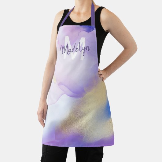 Lila Wasserfarbe Abstrakt Girly Luxe Monogram Schürze (InSitu)