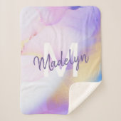 Lila Wasserfarbe Abstrakt Girly Luxe Monogram Sherpadecke (Vorderseite)