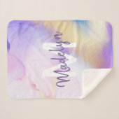 Lila Wasserfarbe Abstrakt Girly Luxe Monogram Sherpadecke (Vorderseite (Horizontal))
