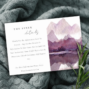 Lila Wasserfarbe Bergsee Hochzeit Details Begleitkarte