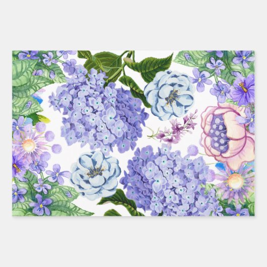 Lila Wasserfarbe, Blau, Rosa Garten Blume Geschenkpapier Set (Vorderseite 3)