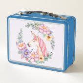 Lila Wasserfarbe Blume Unicorn Metall Brotdose (Rückseite)