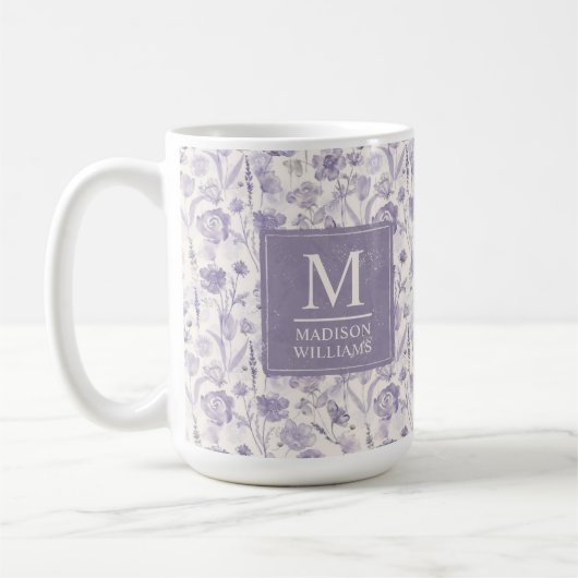 Lila Wasserfarbe Blumen Blumen Muster Kaffeetasse (Links)