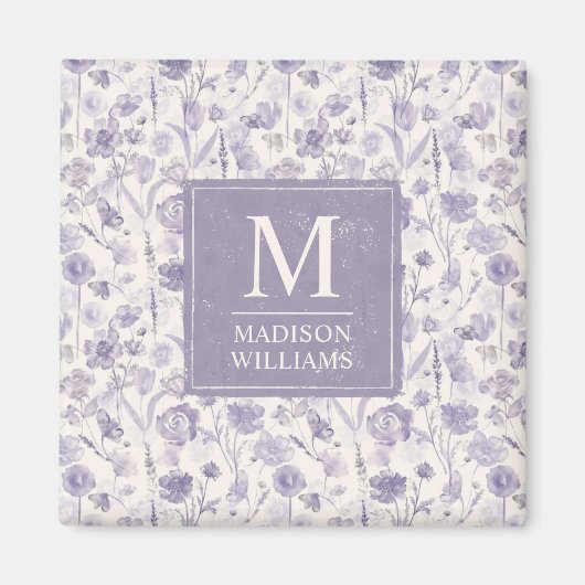 Lila Wasserfarbe Blumen Blumen Muster Magnet (Vorne)