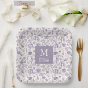 Lila Wasserfarbe Blumen Blumen Muster Pappteller