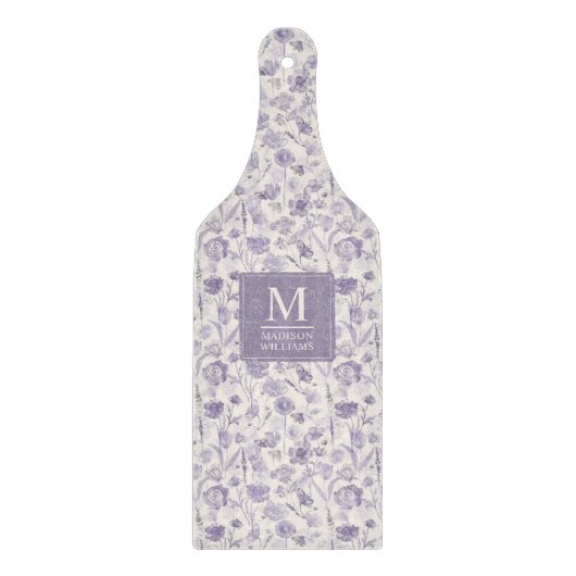 Lila Wasserfarbe Blumen Blumen Muster Schneidebrett (Vorderseite)