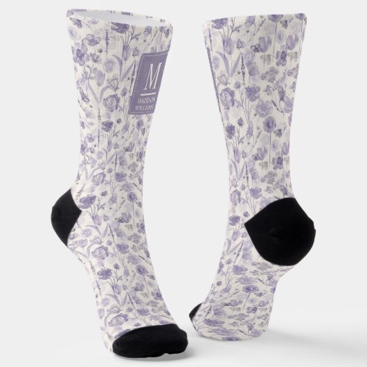 Lila Wasserfarbe Blumen Blumen Muster Socken (Gewinkelt)