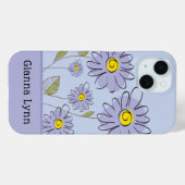 Lila Wasserfarbe-Daisy-Monogramm Case-Mate iPhone Hülle (Rückseite (Horizontal))