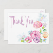 Lila Wasserfarbe Danke Pink und Lila Blume Postkarte (Vorne/Hinten)