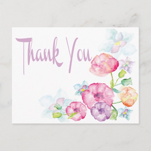 Lila Wasserfarbe Danke Pink und Lila Blume Postkarte (Vorderseite)