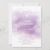 Lila Wasserfarbe Erste heilige Kommune Einladung (Vorderseite)