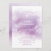 Lila Wasserfarbe Erste heilige Kommune Einladung (Vorne/Hinten)