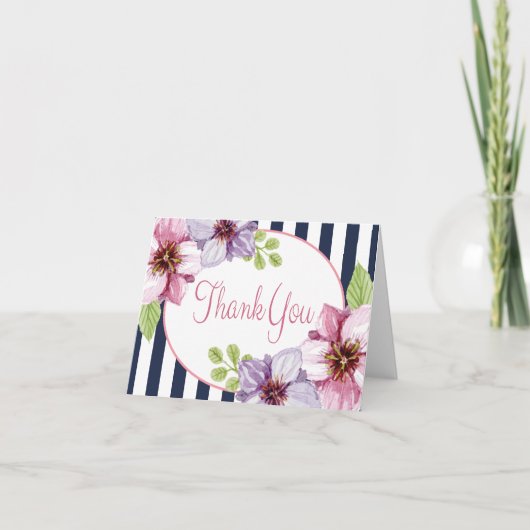 Lila Wasserfarbe Flora Danke Blue Stripes (Vorderseite)