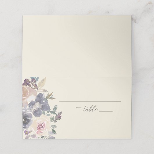 Lila Wasserfarbe Flora Elegant Hochzeit Lined Platzkarte (Außenseite Aufgefaltet)