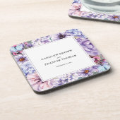 Lila Wasserfarbe Flora Personalisierte Hochzeit Getränkeuntersetzer (Linke Seite)