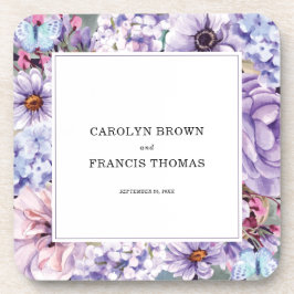 Lila Wasserfarbe Flora Personalisierte Hochzeit Getränkeuntersetzer