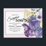 Lila Wasserfarbe Floral am 50. Geburtstag in Pink Postkarte<br><div class="desc">Elegante und botanische lila und gelbe Aquarellblume auf rosa Überraschung 50. Geburtstagsfeier Einladung Postkarte.</div>