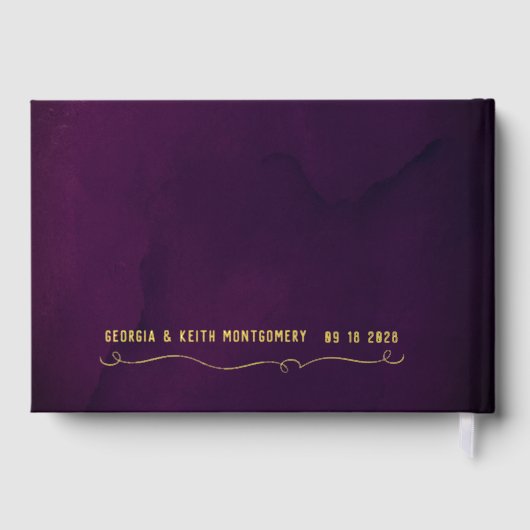 Lila Wasserfarbe Gold Script Hochzeit Gästebuch (Rückseite)