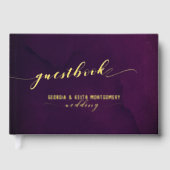 Lila Wasserfarbe Gold Script Hochzeit Gästebuch (Vorderseite)