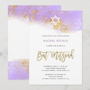 Lila Wasserfarbe  Imitate Goldbarsch Mitzvah Einladung