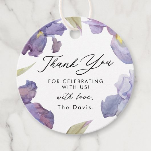 Lila Wasserfarbe Iris Floral Vielen Dank Geschenkanhänger (Vorderseite)